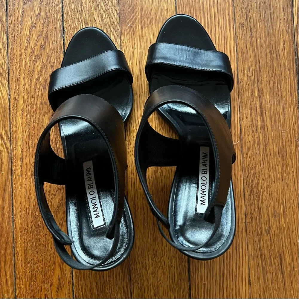 Manolo Blahnik Loyal Black Calf Leather Size 37-1/2 - Picture 4 of 8